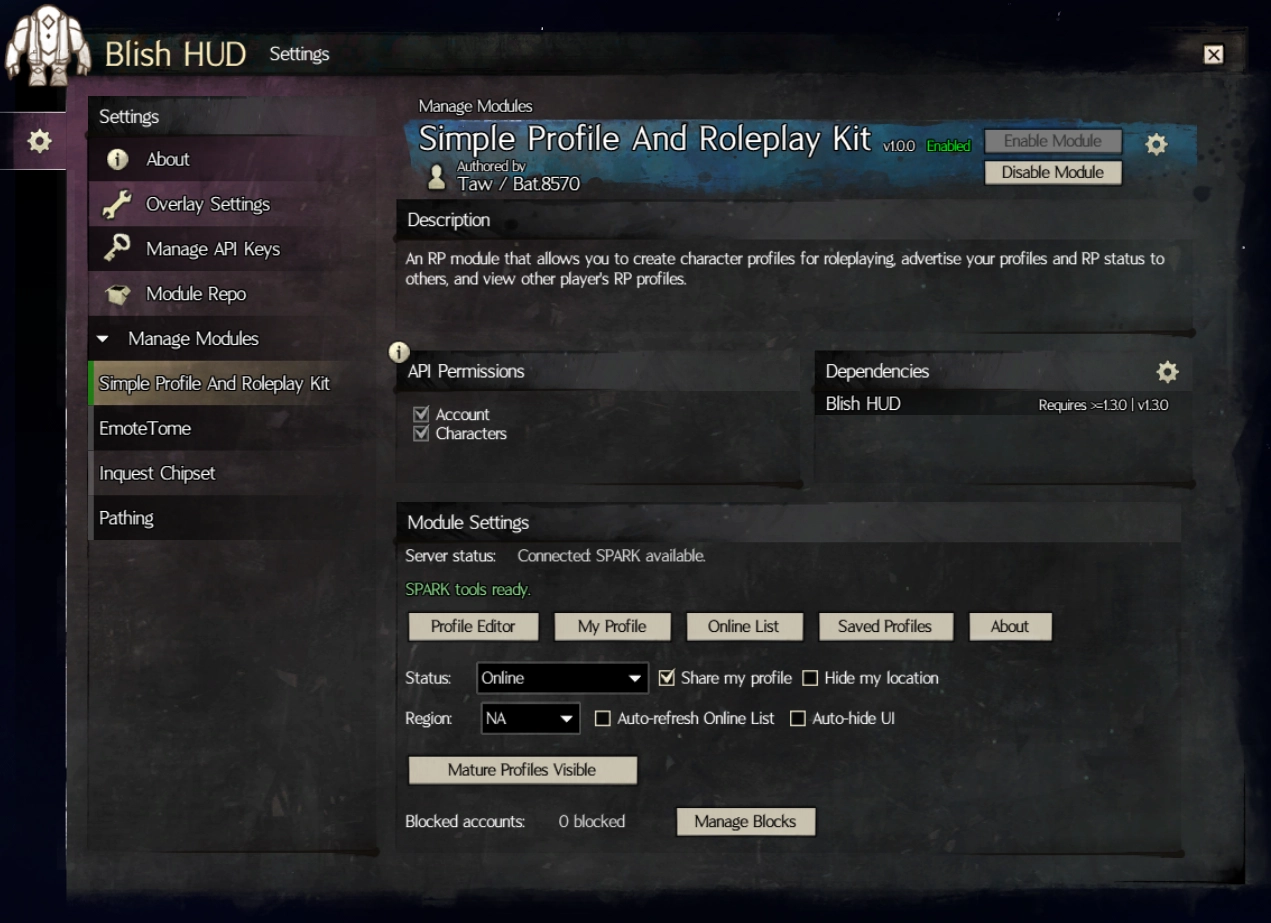 Image showing Blish HUD on the SPARK module page